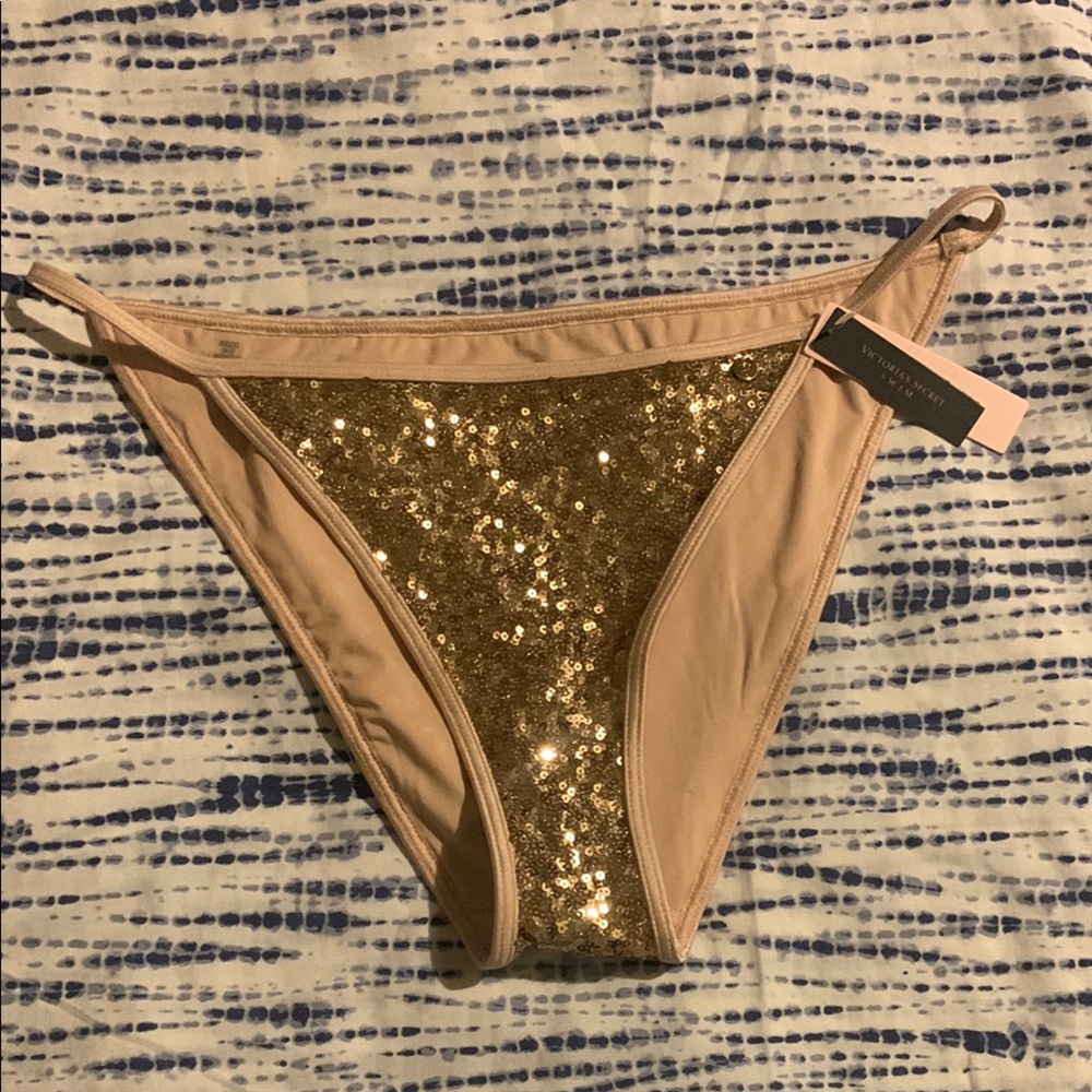 Victoria Secret Gold Sequin Bikini Bottom sz Medium NWT